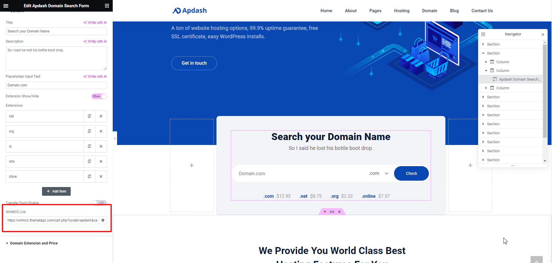 Hostim Domain Search